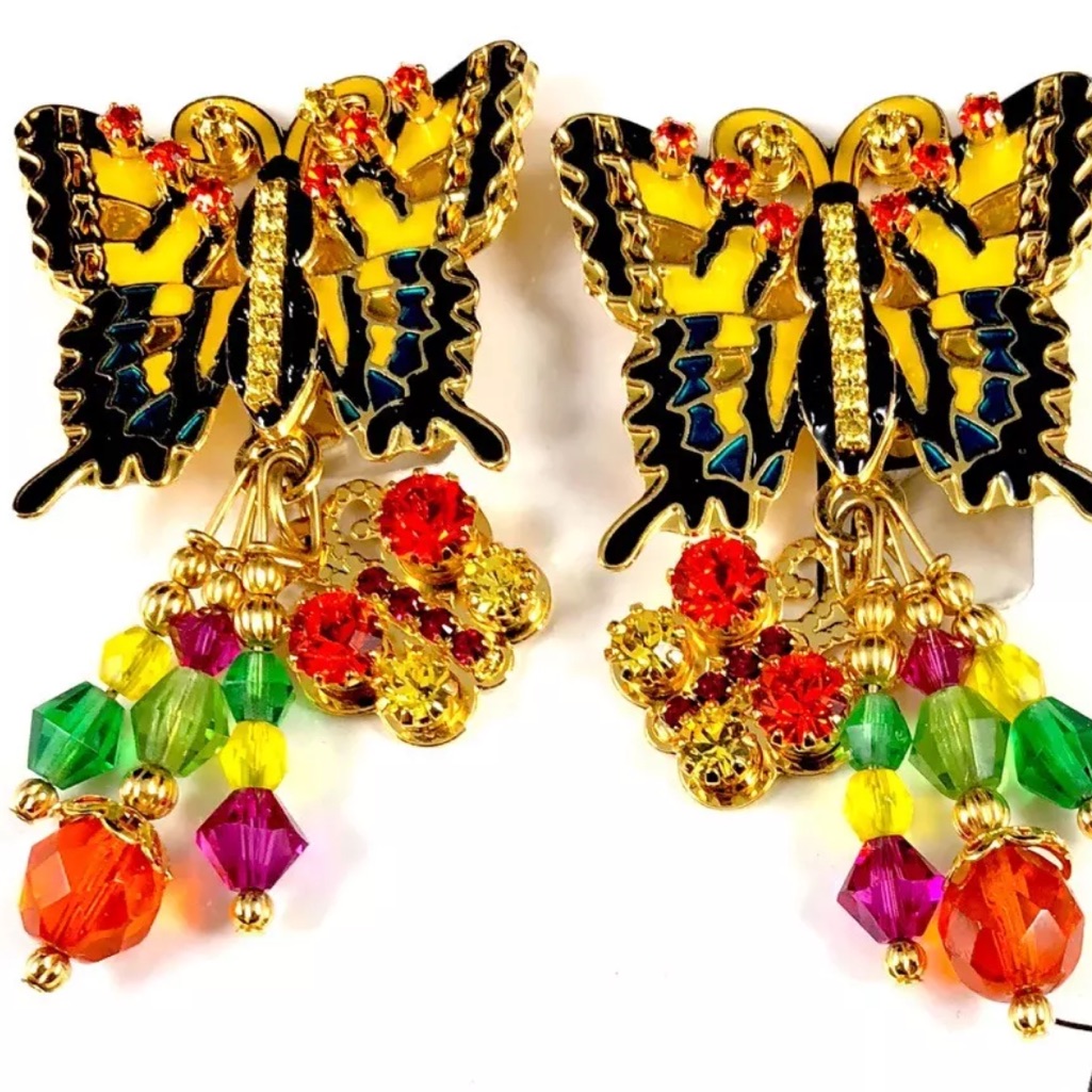 Lunch At The Ritz Latr 2 Go Butterfly - Butterflies Clip Vintage Dangle Earrings